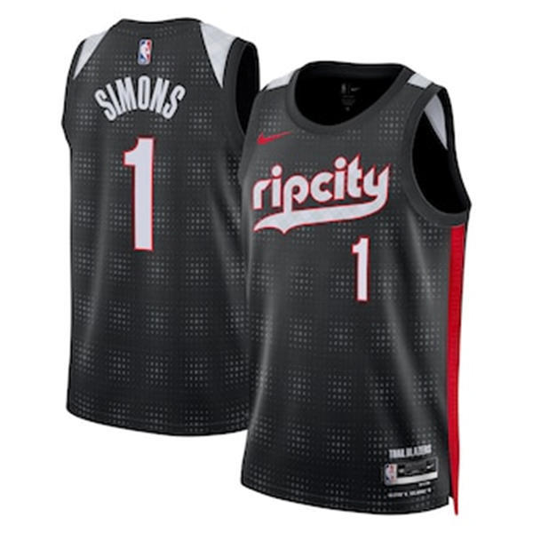 Mens Portland Trail Blazers #1 Anfernee Simons Black 2024-25 City Edition Swingman Jersey