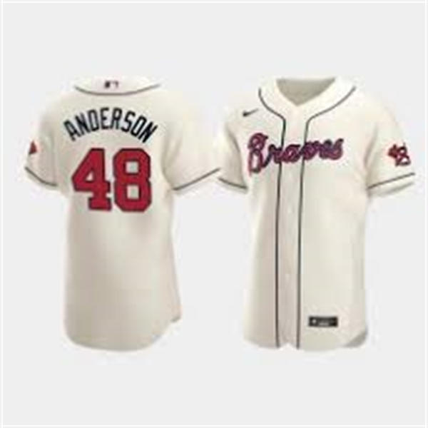 Mens Atlanta Braves #48 Ian Anderson Nike Cream Alternate Limited Jersey