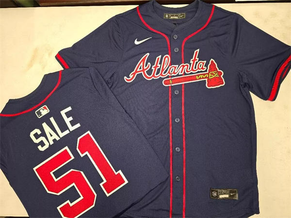 Youth Atlanta Braves #51 Chris Sale Nike Navy Red Strip Alternate Limited Player Jersey