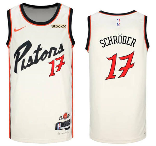 Mens Detroit Pistons #17 Dennis Schroder Cream 2024-25 City Edition Swingman Jersey