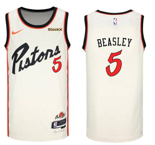 Mens Detroit Pistons #5 Malik Beasley Cream 2024-25 City Edition Swingman Jersey