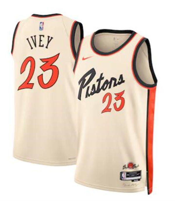 Mens Detroit Pistons #23 Jaden Ivey Cream 2024-25 City Edition Swingman Jersey