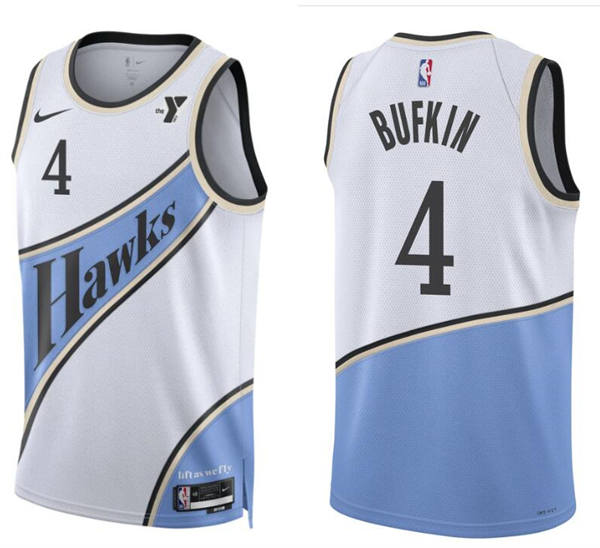 Mens Atlanta Hawks #4 Kobe Bufkin White Blue 2024-25 City Edition Swingman Player Jersey