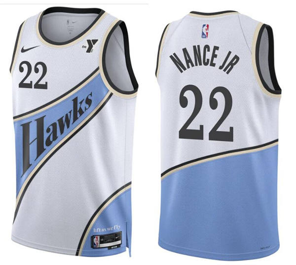 Mens Atlanta Hawks #22 Larry Nance Jr. White Blue 2024-25 City Edition Swingman Player Jersey