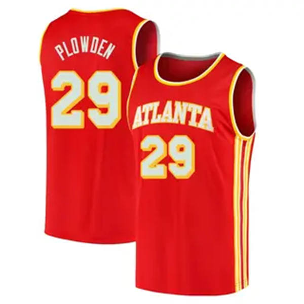 Mens Atlanta Hawks #29 Daeqwon Plowden Red Icon Edition Swingman Jersey
