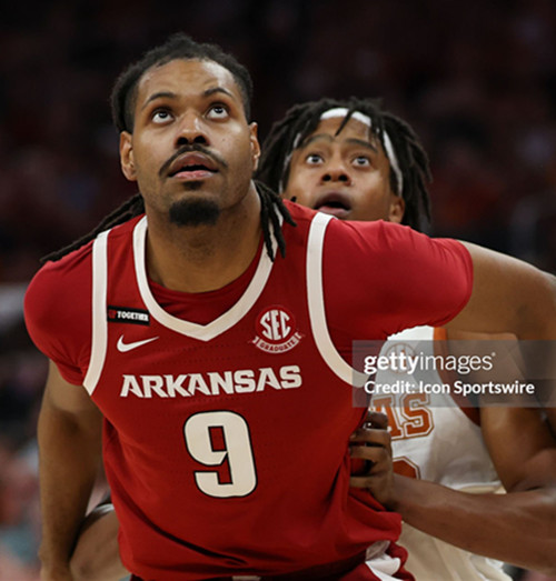 Mens Youth Arkansas Razorbacks #9 Jonas Aidoo Cardinal Away College Basketball Game Jersey