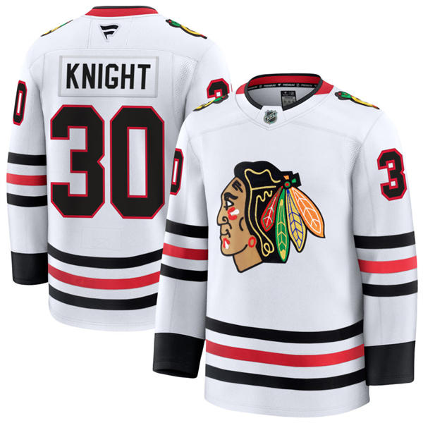 Mens Chicago Blackhawks #30 Spencer Knight Fanatics Away White Jersey