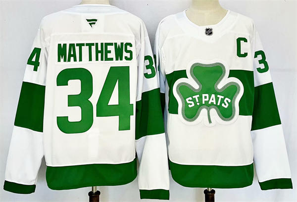 Men's Toronto Maple Leafs #34 Auston Matthews Fanatics White 2024 St. Patricks Alternate Premier Player Jersey