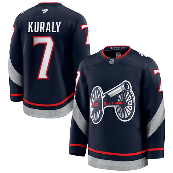 Mens Columbus Blue Jackets #7 Sean Kuraly Fanatics Navy 2025 NHL Stadium Series Premium PlayerJersey