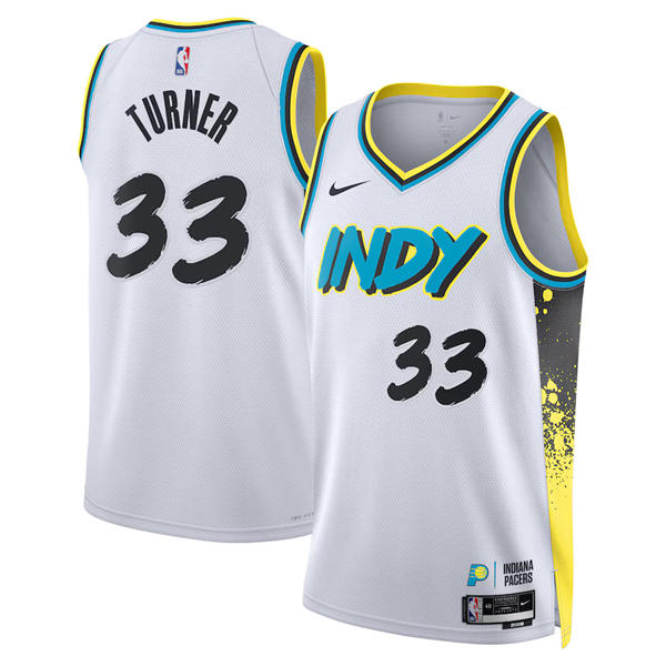 Mens Indiana Pacers #33 Myles Turner 2024-25 White City Edition Jersey