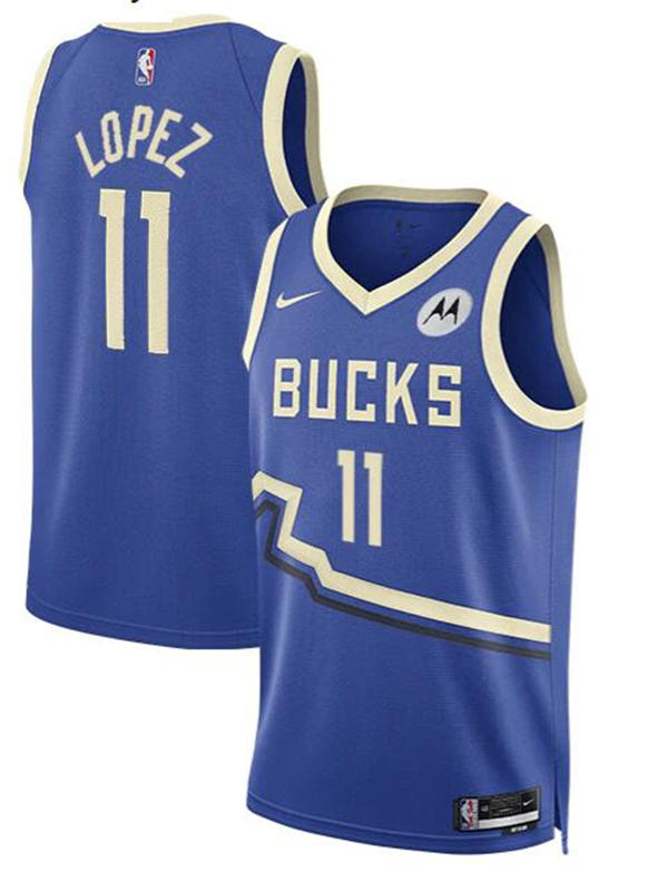 Mens Milwaukee Bucks #11 Brook Lopez Royal 2024-25 City Edition Jersey