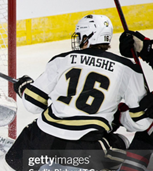 Mens Youth Western Michigan Broncos #16 Tim Washe 2022 White College Hockey Game Jersey