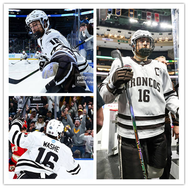 Mens Youth Western Michigan Broncos #16 Tim Washe 2025 White College Hockey Game Jersey
