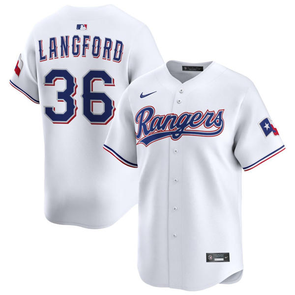 Mens Texas Rangers #36 Wyatt Langford Nike White Home Limited Jersey