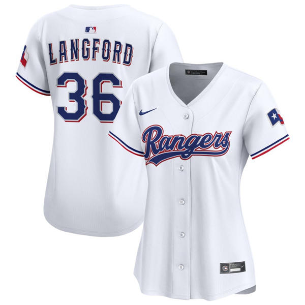 Womens Texas Rangers #36 Wyatt Langford Nike White Home Limited Jersey