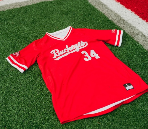 Mens Youth Ohio State Buckeyes Custom Nike Red pullover Retro Baseball Jersey