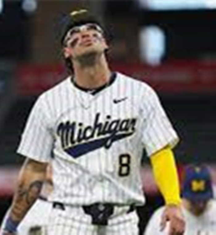 Mens Youth Michigan Wolverines #8 Benny Casillas White Pinstripe College Baseball Game Jersey