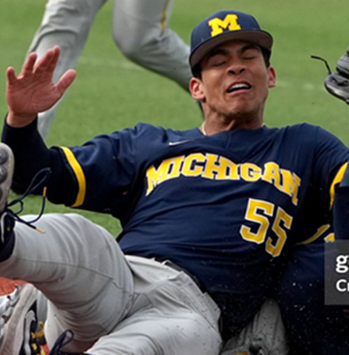 Mens Youth Michigan Wolverines #55  Mitch Voit Navy Two Button Pullover College Baseball Game Jersey
