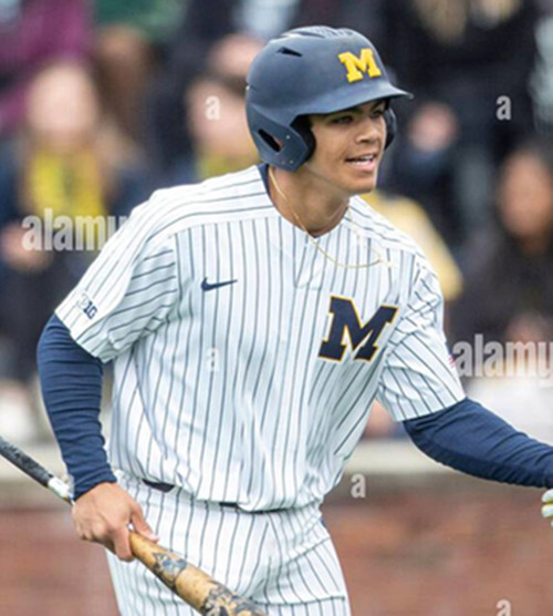 Mens Youth Michigan Wolverines #55  Mitch Voit White Pinstripe Navy M College Baseball Game Jersey