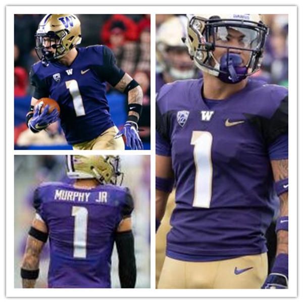 Mens Youth Washington Huskies #1 Byron Murphy Jr 2018 Purple College Football Game Jersey