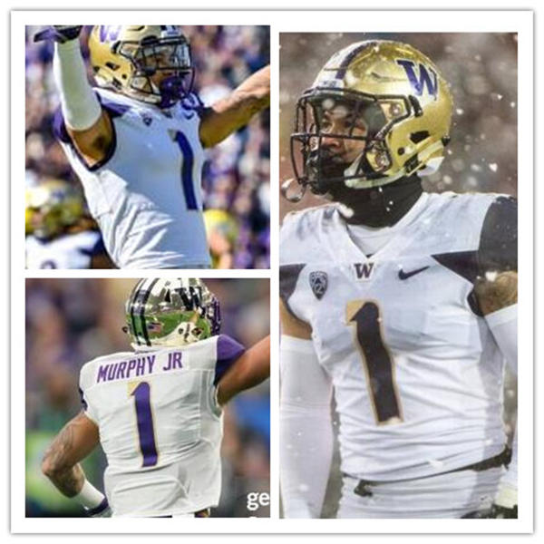 Mens Youth Washington Huskies #1 Byron Murphy Jr College Football 2018 White Game Jersey