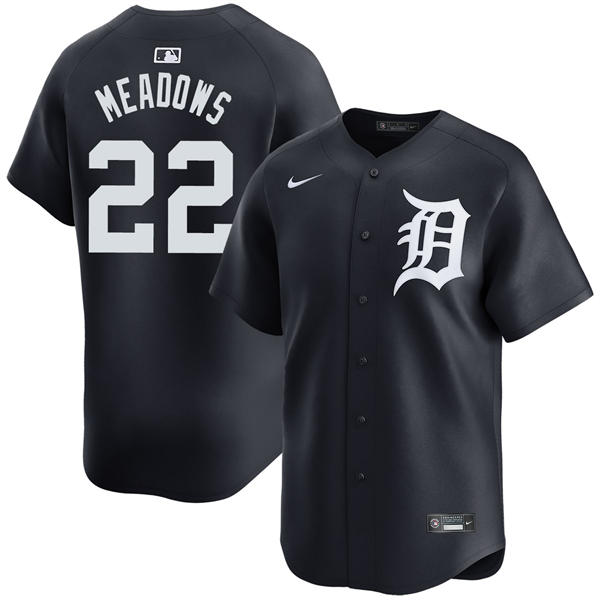 Men's Detroit Tigers #22 Parker Meadows Nike Navy White Alternate Limited Player Jersey