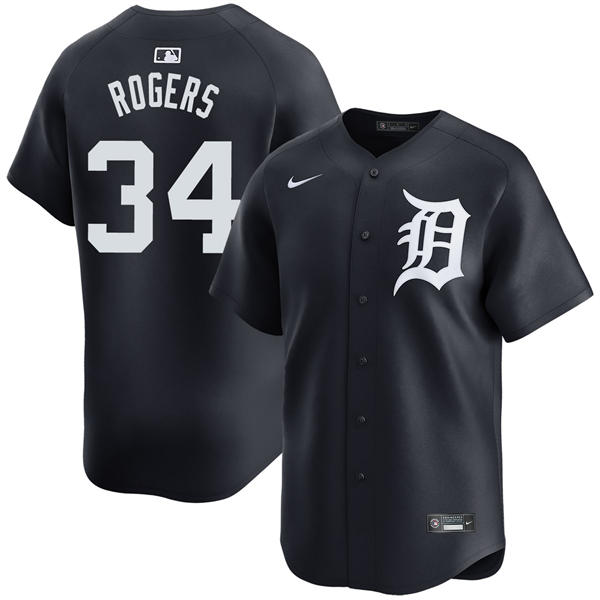 Men's Detroit Tigers #34 Jake Rogers Nike Navy White Alternate Limited Player Jersey