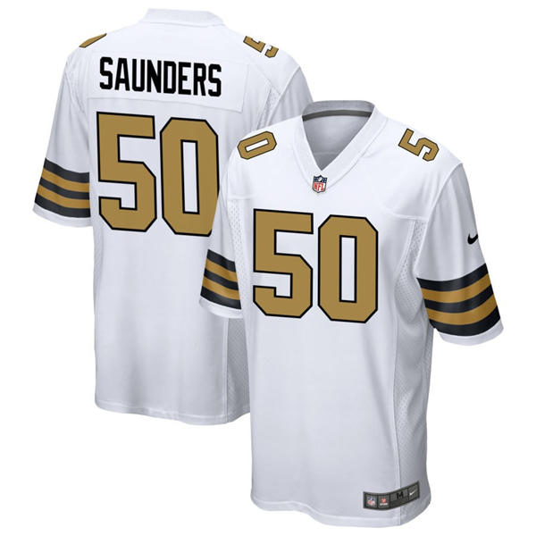 Mens New Orleans Saints #50 Khalen Saunders Nike White Gold Alternate F.U.S.E Limited Jersey 