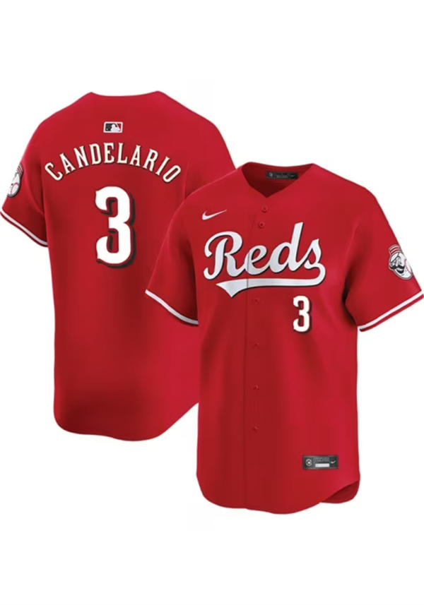 Men's Cincinnati Reds #3 Jeimer Candelario Scarlet Alternate Reds Limited Player Jersey