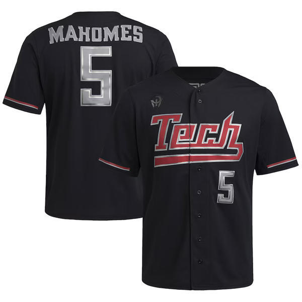 Mens Youth Texas Tech Red Raiders #5 Patrick Mahomes 2025 Black ALTERNATE Adidas Baseball Limited Jersey