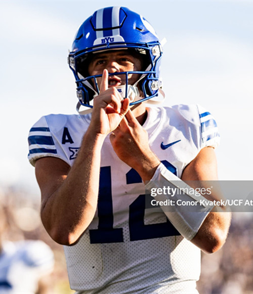 Mens Youth BYU Cougars #12 Jake Retzlaff White Royal College Football Game Jersey