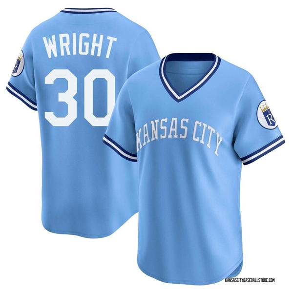 Mens Kansas City Royals #30 Kyle Wright Nike Light Blue Throwback Cooperstown Collection Limited Jersey