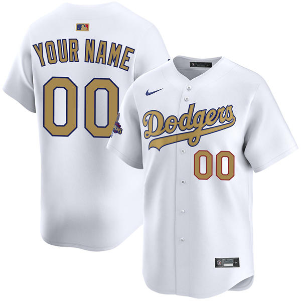 Mens Youth Los Angeles Dodgers Custom 2025 White Gold Collection Limited Jersey