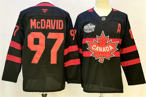 Men's Canada #97 Connor McDavid Fanatics Black 2025 4 Nations Face-Off limited Jersey