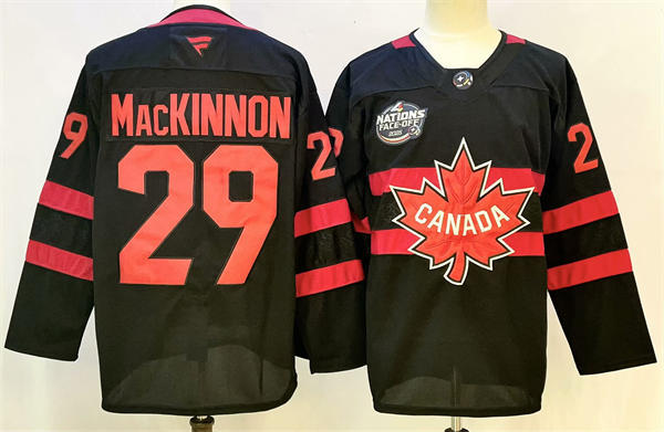 Men's Canada #29 Nathan MacKinnon Fanatics Black 2025 4 Nations Face-Off limited Jersey