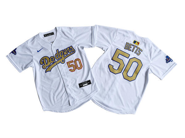 Youth Los Angeles Dodgers #50 Mookie Betts Nike White 2025 Gold Collection Limited Jersey