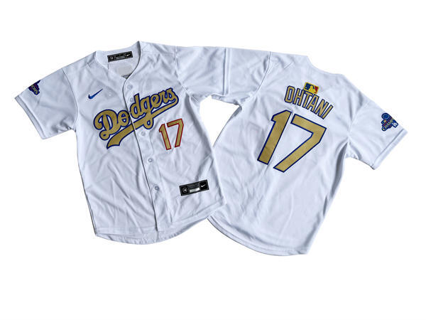 Youth Los Angeles Dodgers #17 Shohei Ohtani Nike White 2025 Gold Collection Limited Jersey