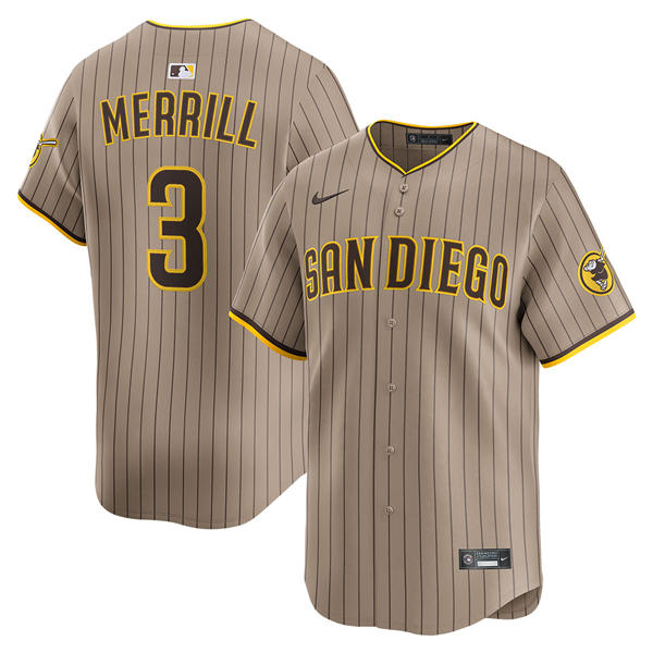 Youth San Diego Padres #3 Jackson Merrill Nike Alternate Khaki Limited Jersey