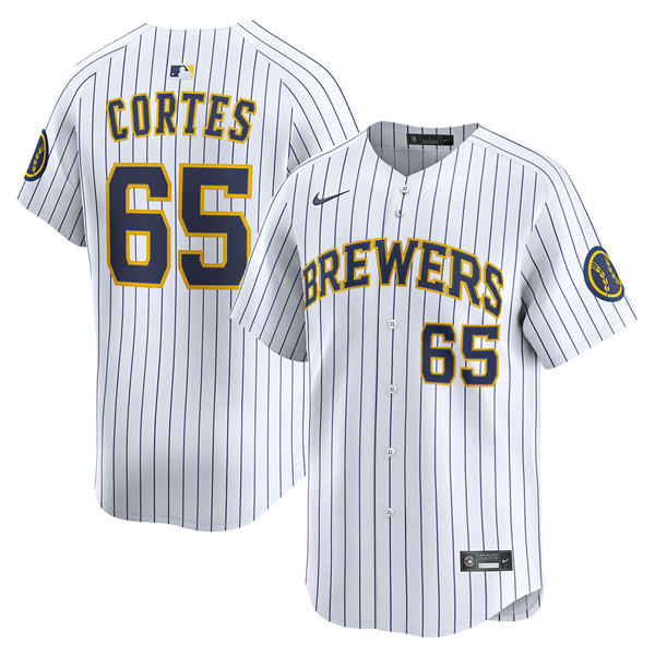 Mens Milwaukee Brewers #65 Nestor Cortes Nike White Pinstripe Alternate Limited Jersey