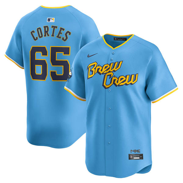Mens Milwaukee Brewers #65 Nestor Cortes Powder Blue City Connect Limited Jersey