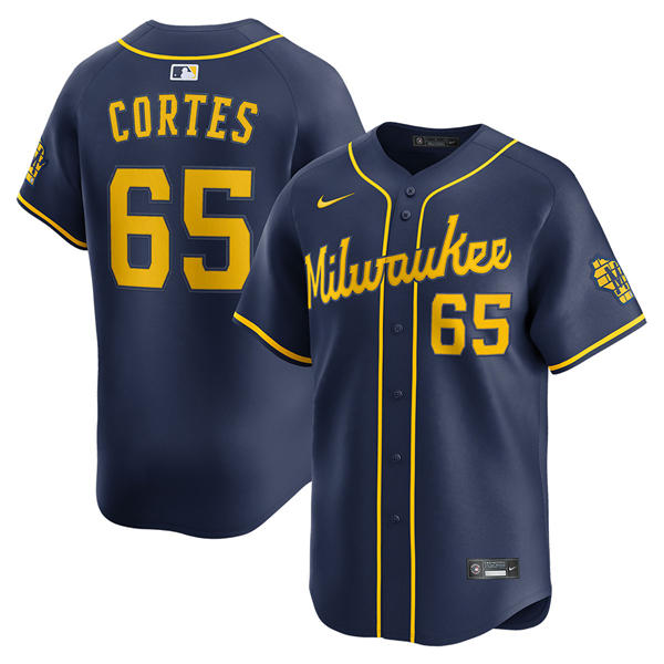 Mens Milwaukee Brewers #65 Nestor Cortes Nike Navy Alternate Limited Player Jersey