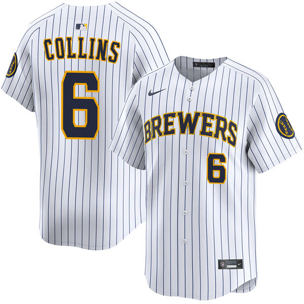 Mens Milwaukee Brewers #6 Isaac Collins Nike White Pinstripe Alternate Limited Jersey