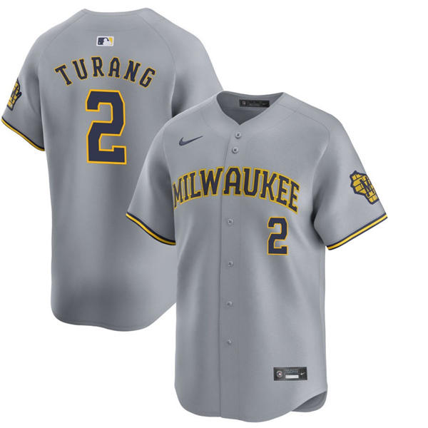 Youth Milwaukee Brewers #2 Brice Turang Nike Gray Road Limited Jersey