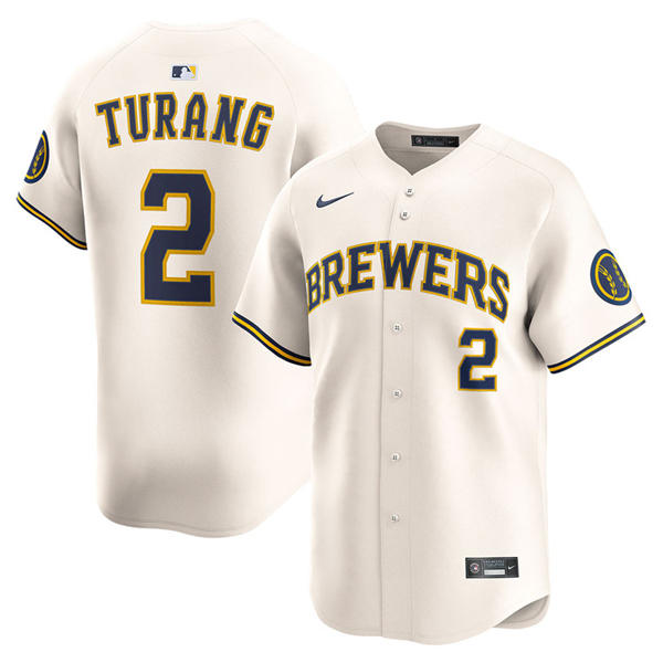 Youth Milwaukee Brewers #2 Brice Turang Nike Cream Home Limited Jersey