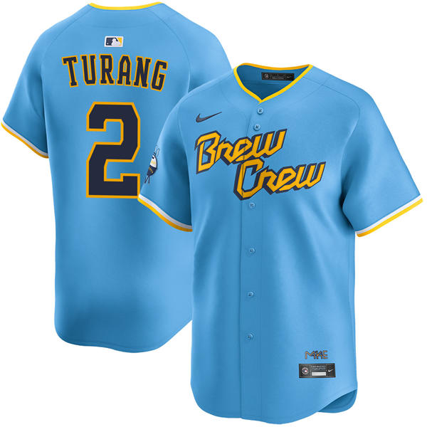 Youth Milwaukee Brewers #2 Brice Turang Powder Blue City Connect Limited Jersey