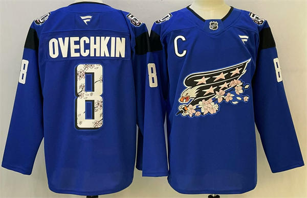 Men's Washington Capitals #8 Alexander Ovechkin Fantics Blue Cherry Blossom 50th Anniversary Edition Jersey 