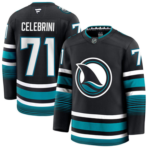 Mens San Jose Sharks #71 Macklin Celebrini Fanatics Black Alternate Premium Jersey