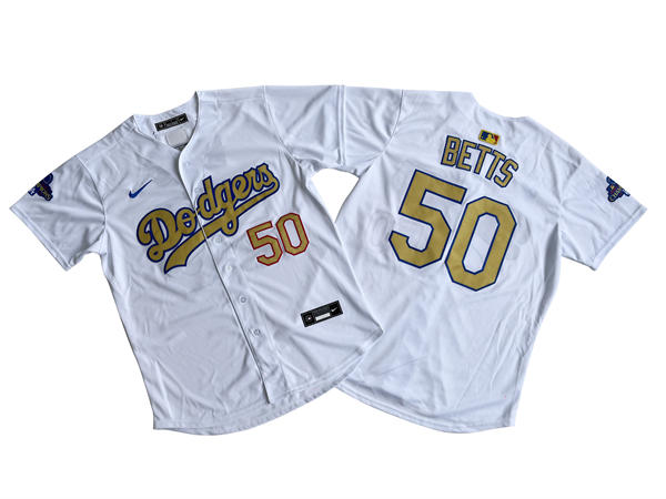 Mens Los Angeles Dodgers #50 Mookie Betts Nike 2025 White Gold Collection Limited Jersey