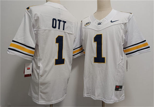 Mens California Golden Bears #1 Jaydn Ott 2024 ACC White Football Game Jersey
