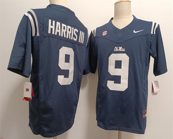 Mens Ole Miss Rebels #9 Tre Harris III Navy F.U.S.E. Limited Football Game Jersey